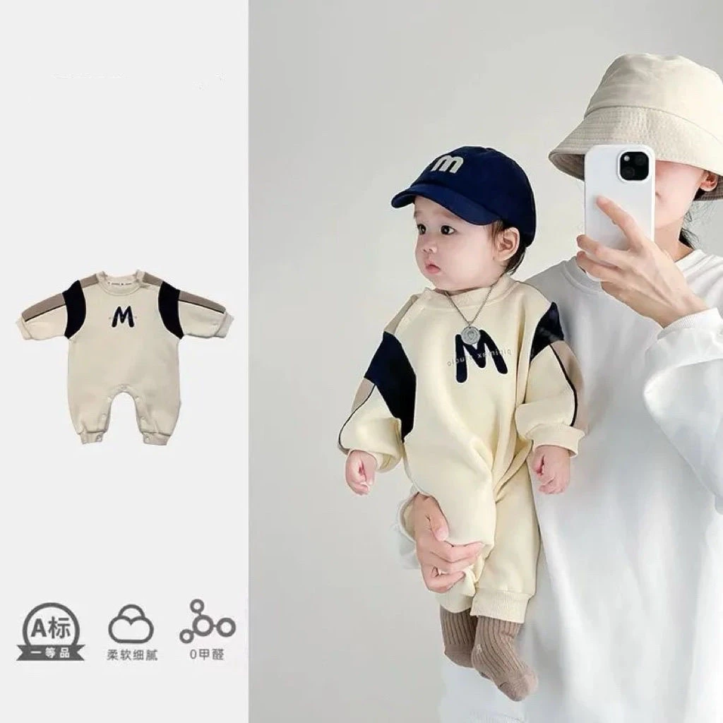 婴儿春秋季韩系衣服2025新款新生儿初秋连体衣男女宝超萌外出爬服