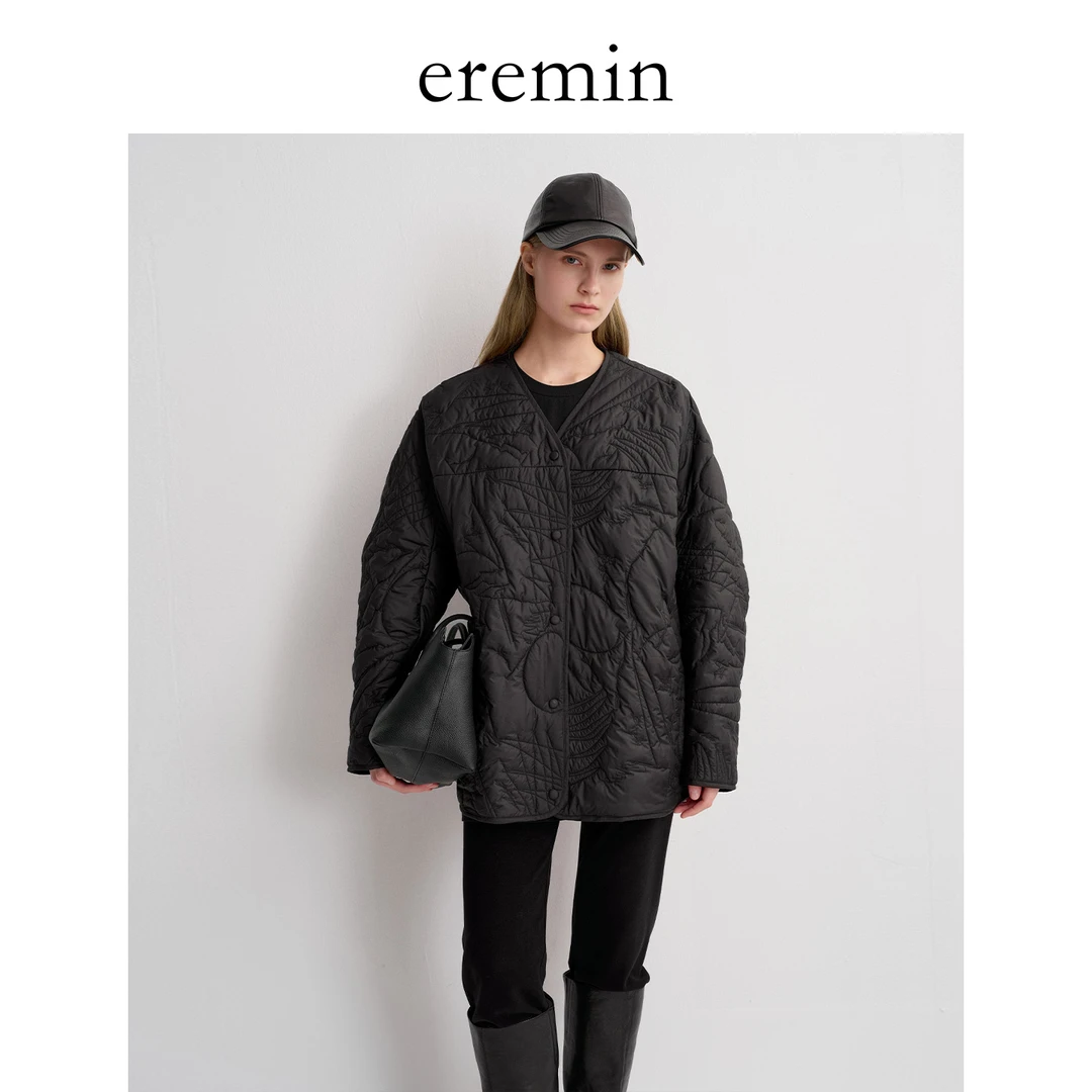 压花棉服/立体夹棉绣花按扣无领撞色外套55648