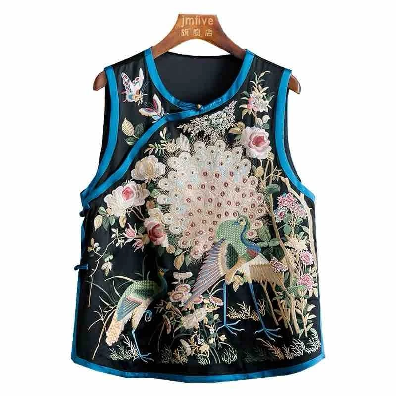 大码上衣民族风马夹刺绣老宋锦马甲中国风文艺印花