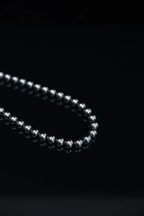 925银银制品 经典黑色珠白发全珠链