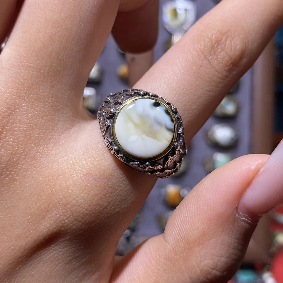 琥珀银S925镶嵌戒指