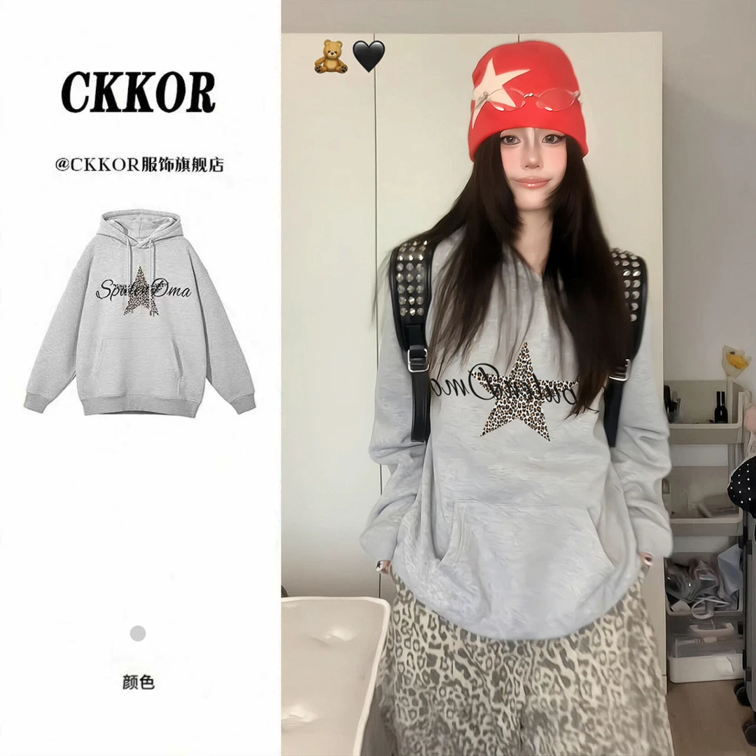 CKKOR秋冬新款加绒加厚情侣连帽卫衣美式潮流设计感宽松显瘦上衣