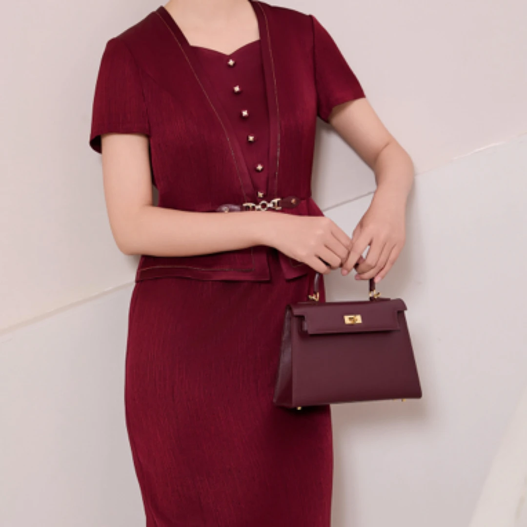 171158方领纯色礼服裙子连衣裙结婚修身时尚宴会