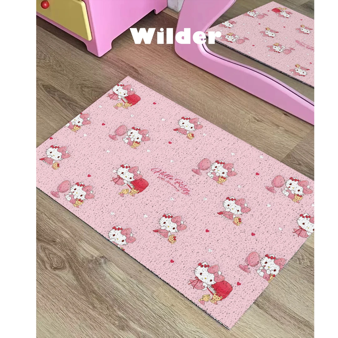 少女心粉色凯蒂猫入户地垫进门门口家用脚垫丝圈防滑地毯pvc可裁