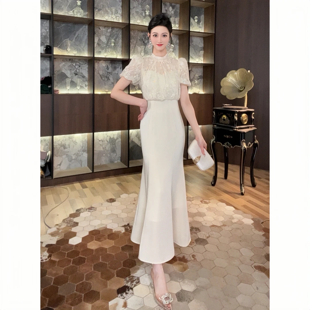 11519气质轻奢夏季长款修身设计师名媛宴会法式小众优雅连衣裙