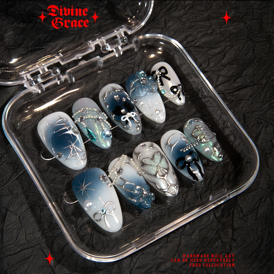 【辣妹的蓝宝石】魔镜粉穿戴甲/高品质纯手工美甲穿戴甲