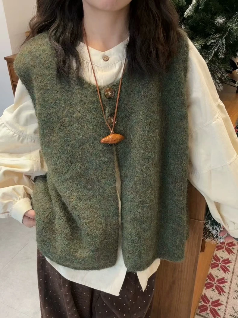 宽松百搭马夹文艺复古港风秋冬针织马甲毛衣女