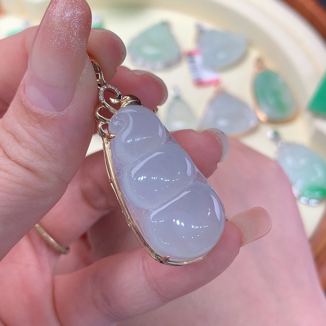 翡翠18K金镶嵌吊坠(不含链)