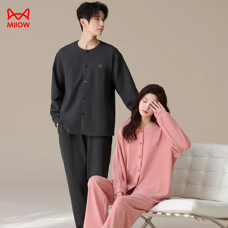 MiiOW/猫人秋冬季新款情侣睡衣开衫套装蚕丝德绒休闲可外穿家居服
