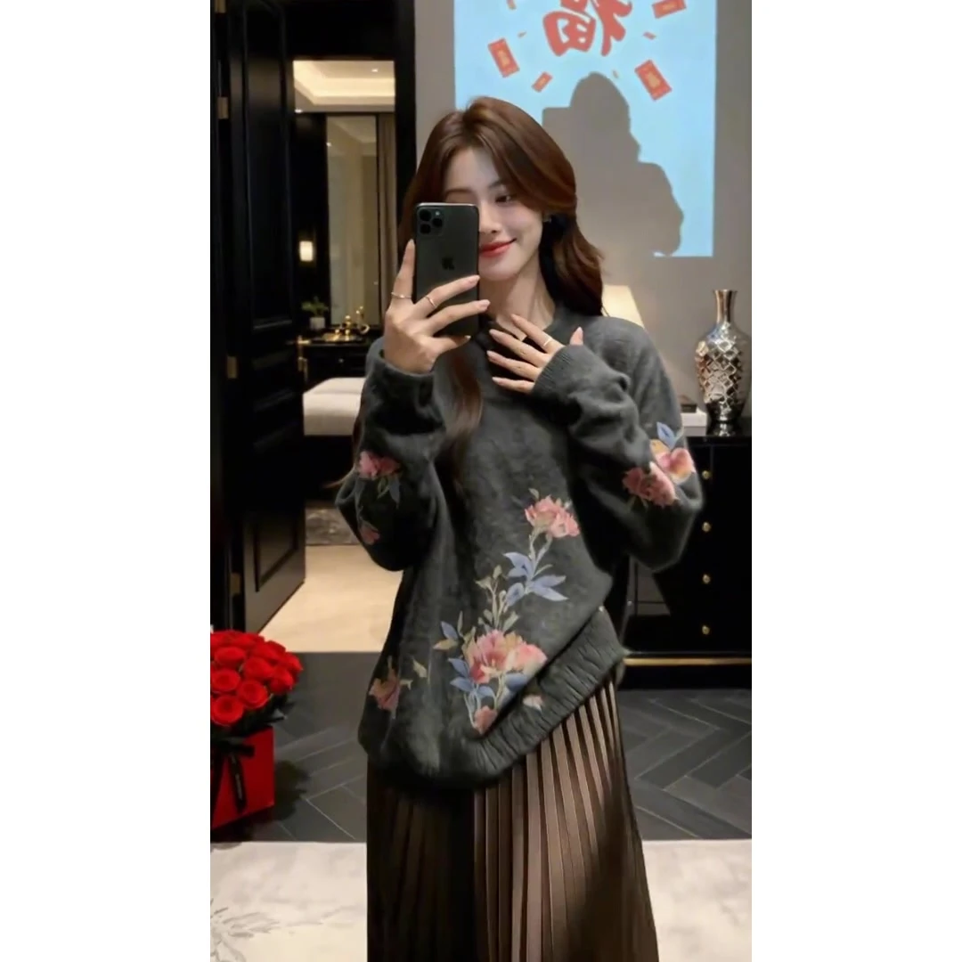 新中式国风毛衣女款2026新款慵懒高级感针织可外穿内搭上衣女秋冬