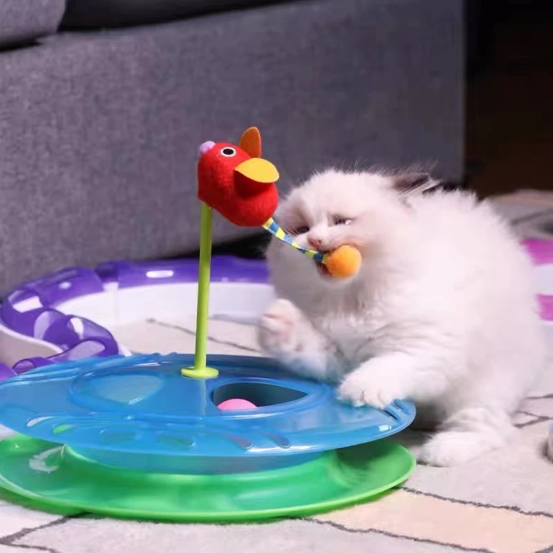 亚马逊跨境猫玩具猫转盘猫抓球毛绒老鼠逗猫棒宠物用品幼猫逗猫棒