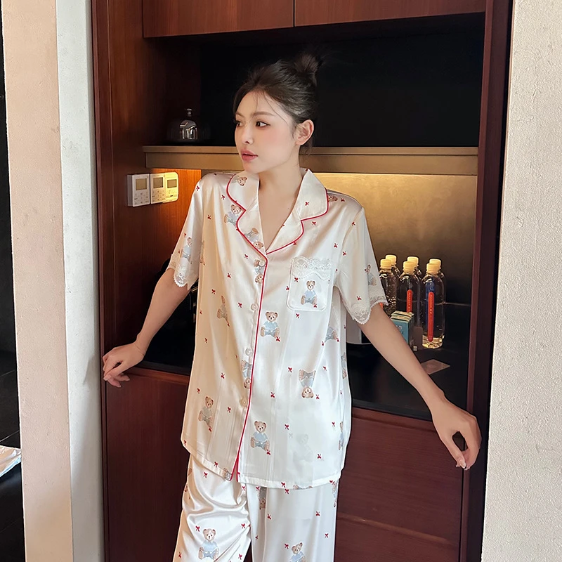 【白底小熊】-三件套-2025潮牌甜美小众设计可外穿高级感居家睡衣