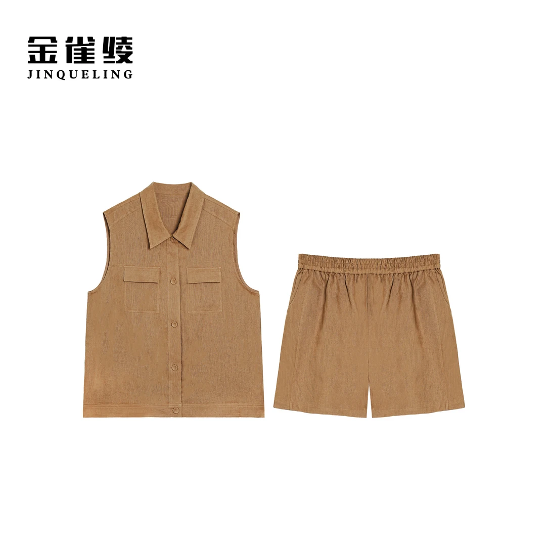 金雀绫【文艺青年】100亚麻纯色透气无袖加宽加大马夹SZA1T266