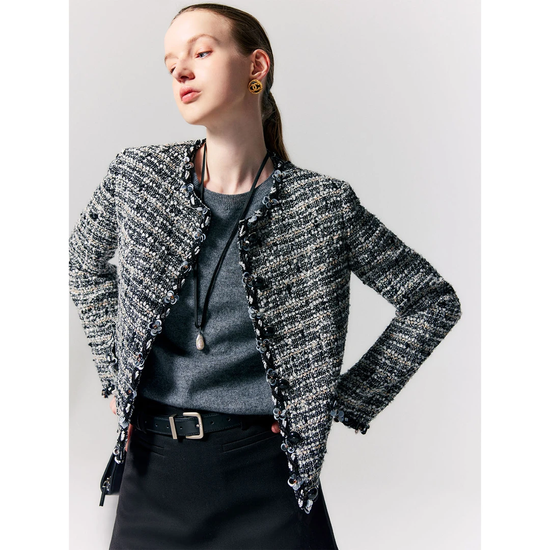 玖着“帕米尔”意大利ITB/CH御用同款全手工串珠亮片花朵香风外套