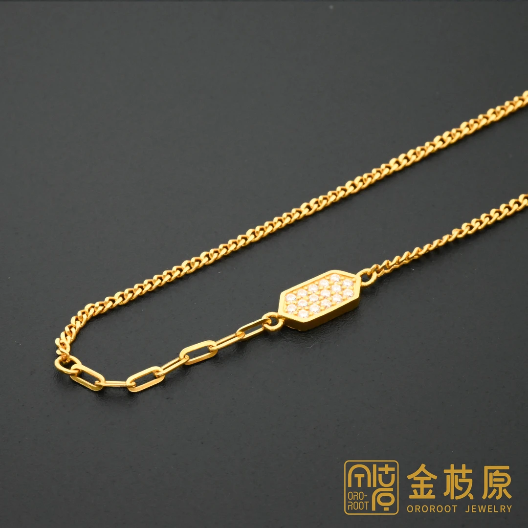 【金枝原】足金999 莫桑牌牌项链