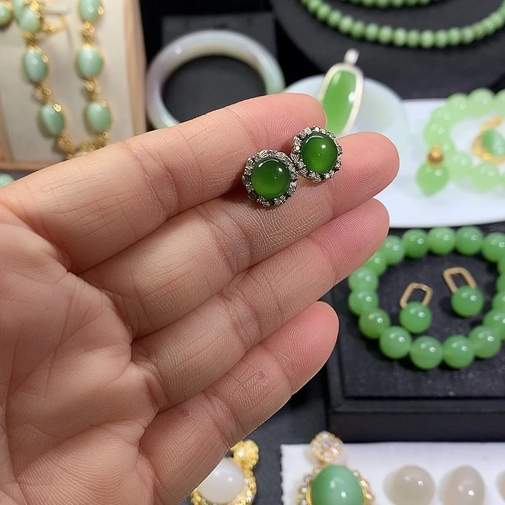银S925镶嵌和田玉耳饰
