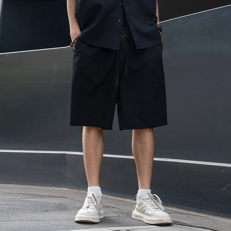 夏季泡泡纱简约抽绳松紧要短裤男高级感轻奢时尚宽松百搭五分裤