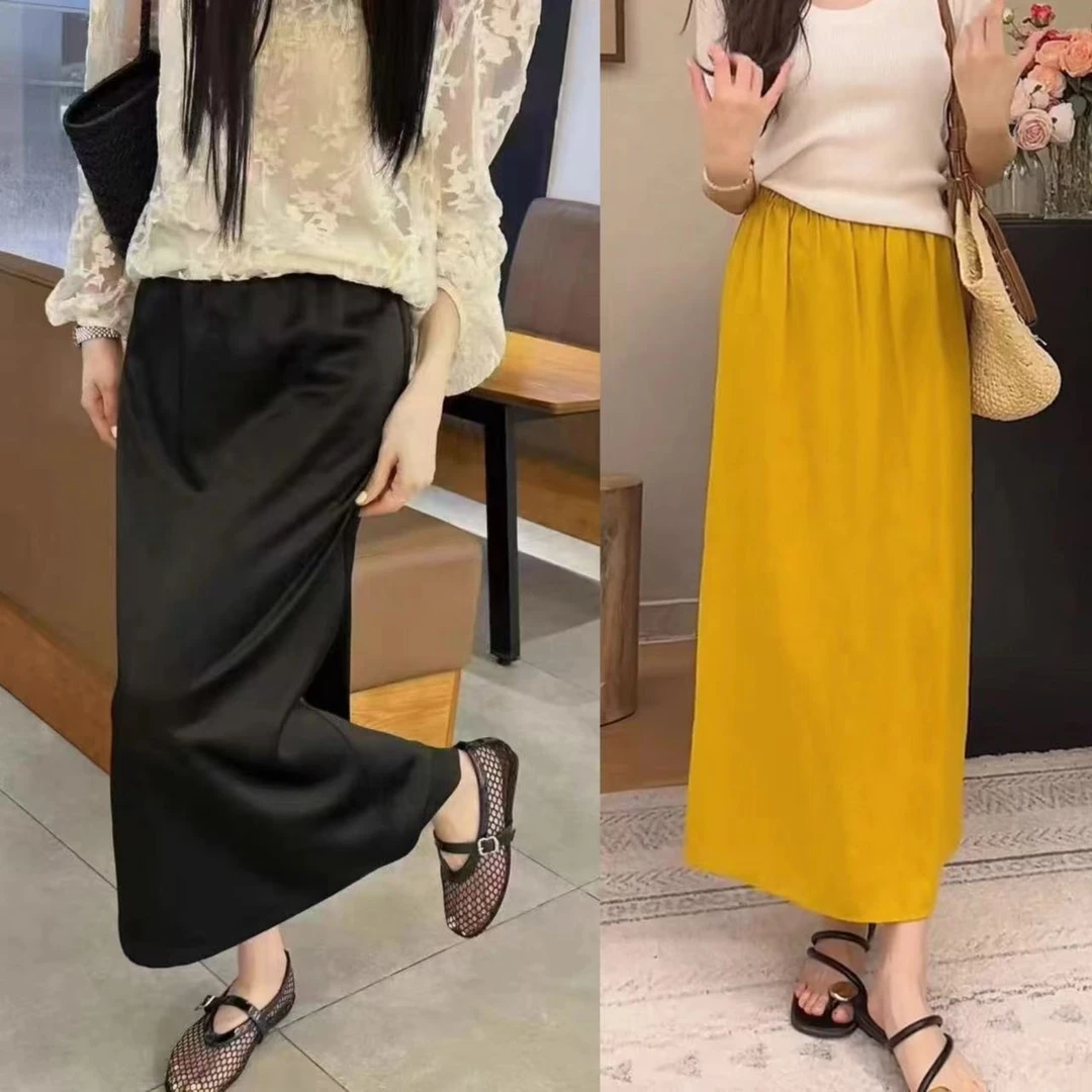 高级感缎面气质半身裙女夏季垂坠感高腰显瘦A字长裙