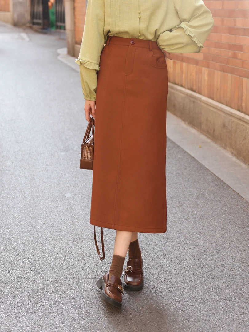 鹿晚不晚【一抹焦糖】港风复古高腰半身裙设计感花边裙子LF1102166