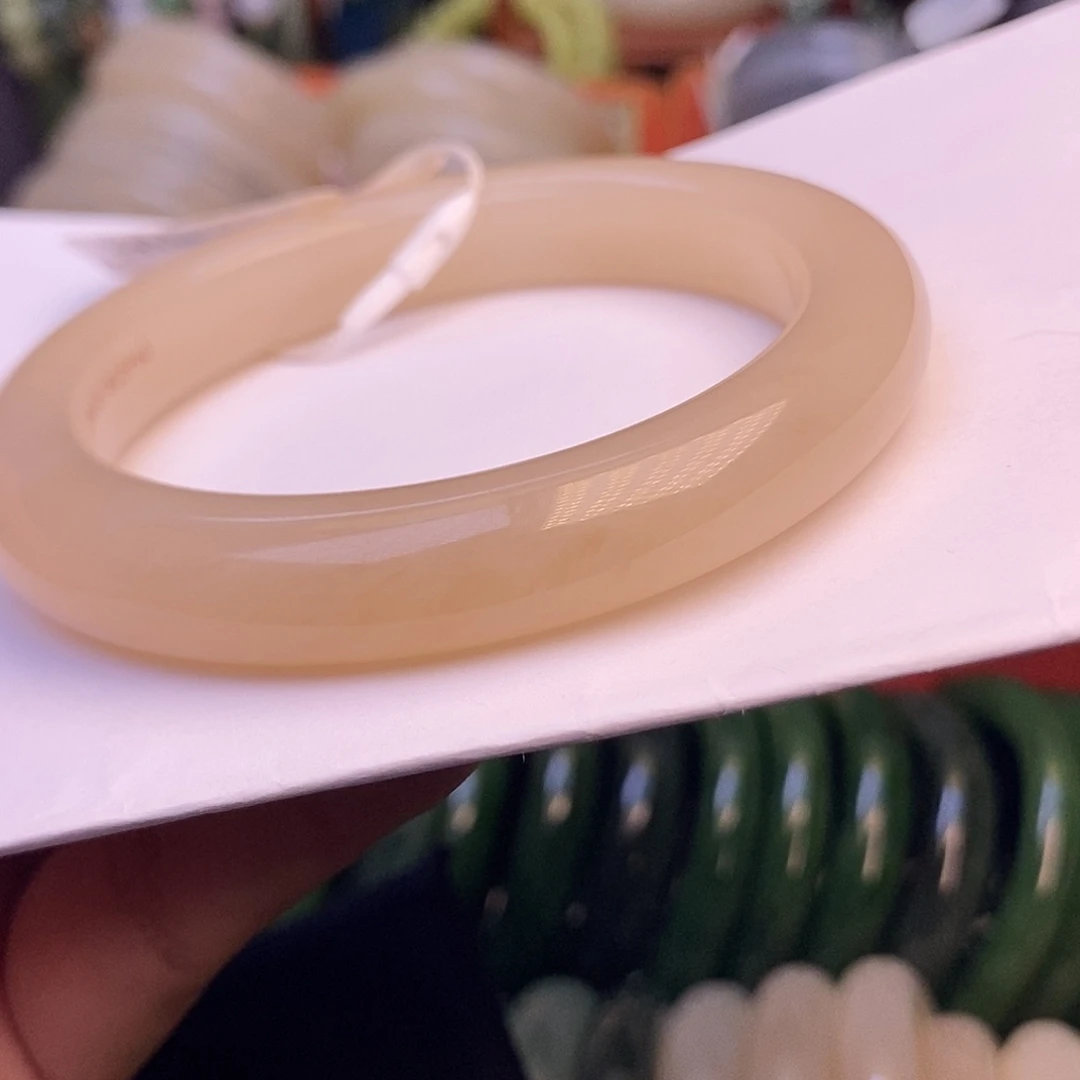 未镶嵌手镯和田玉藕粉红粉脂膏老矿料手镯59.2