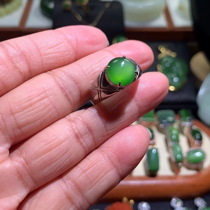 和田玉戒指银S925镶嵌