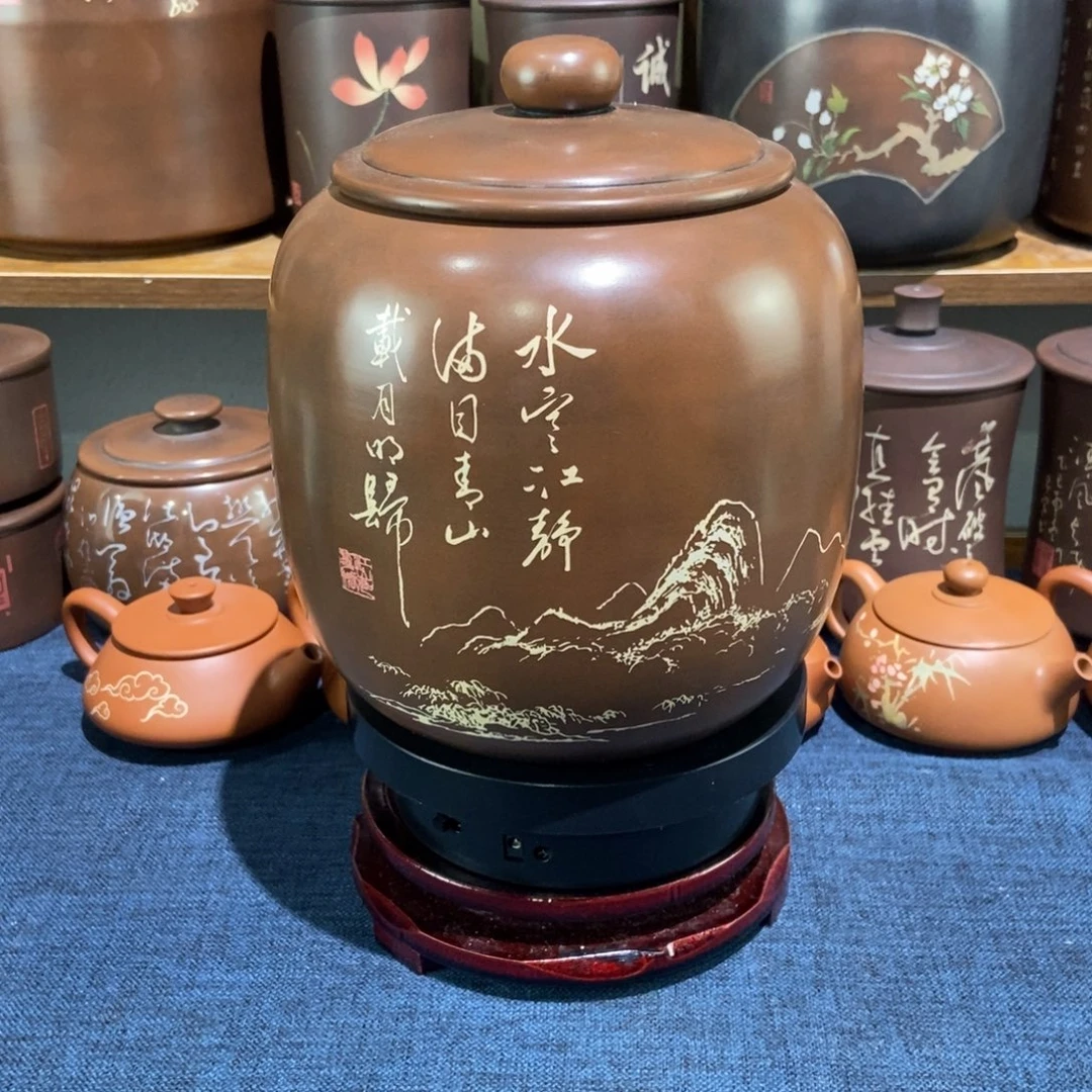叨***乐建水紫陶手工精磨彩填醒茶罐