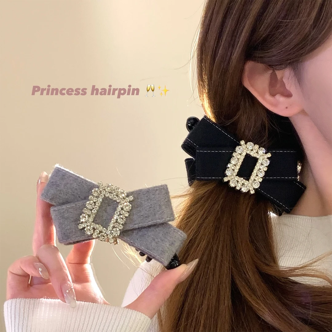 秋冬千金感蝴蝶结锆石香蕉夹女高马尾竖夹高级感发夹头饰发饰