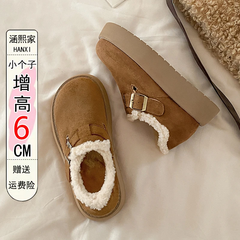 31码增高6cm小个子女士复古勃肯鞋冬季毛绒保暖厚底棉鞋小码3233