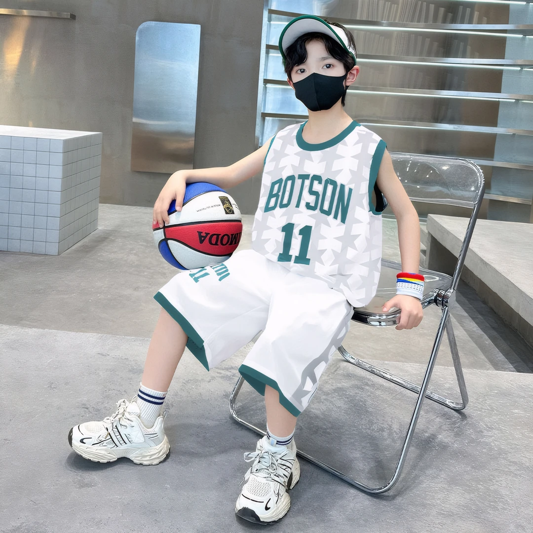 男童套装夏季新款时尚百搭薄款简约小男孩运动11号背心球服套装