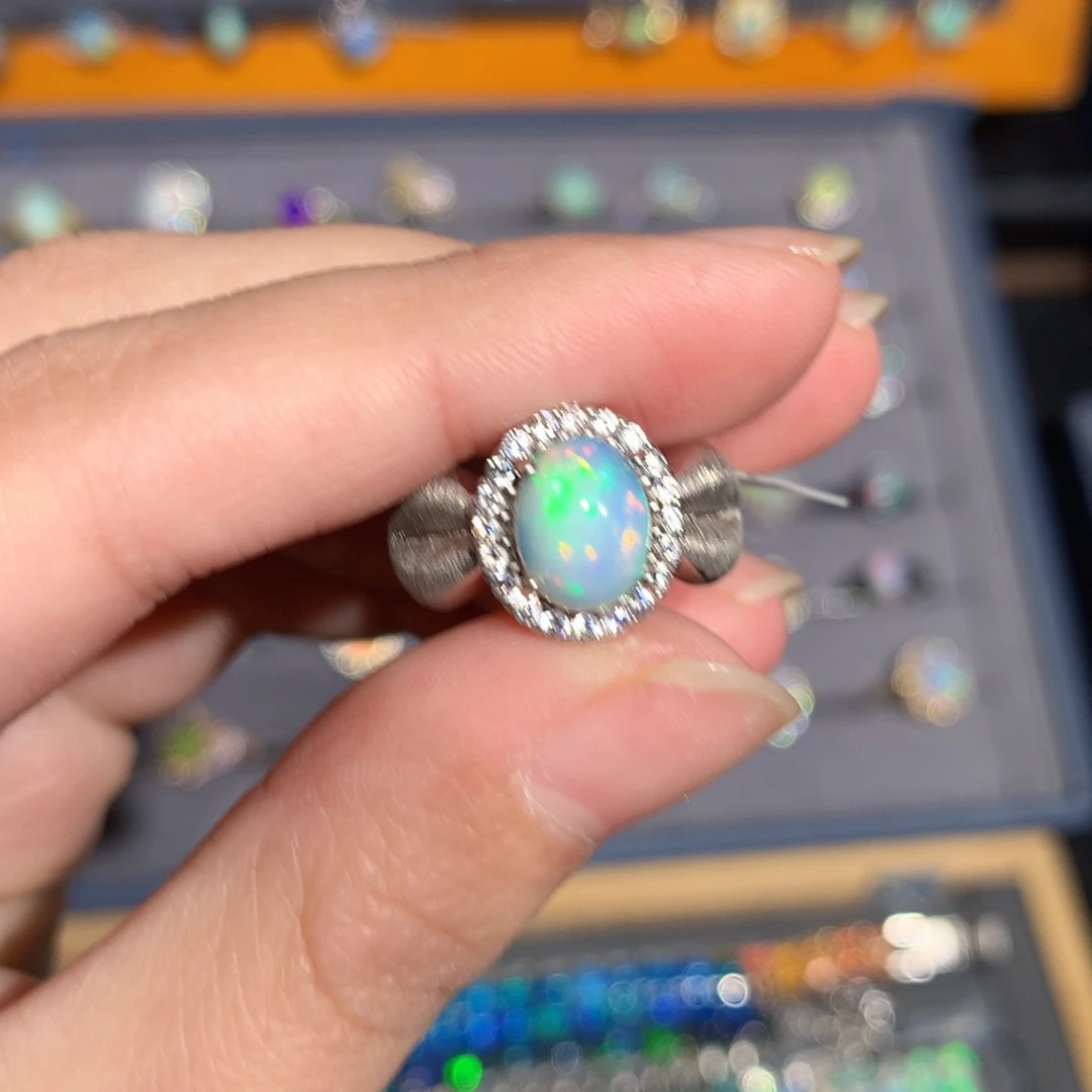 银S925镶嵌欧泊欧泊戒指y