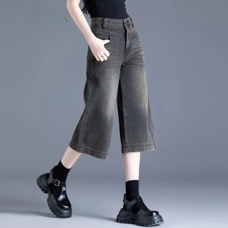 夏季七分仔裤女2024新款宽松阔腿高腰短裤子小个子六分裤中裤女