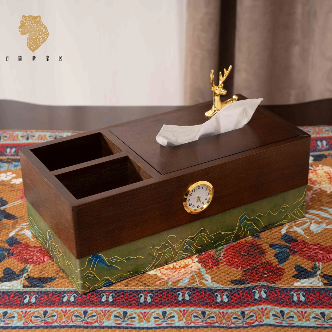 百瑞新木质小鹿纸巾盒客厅玄关茶桌收纳摆件-BRX2366