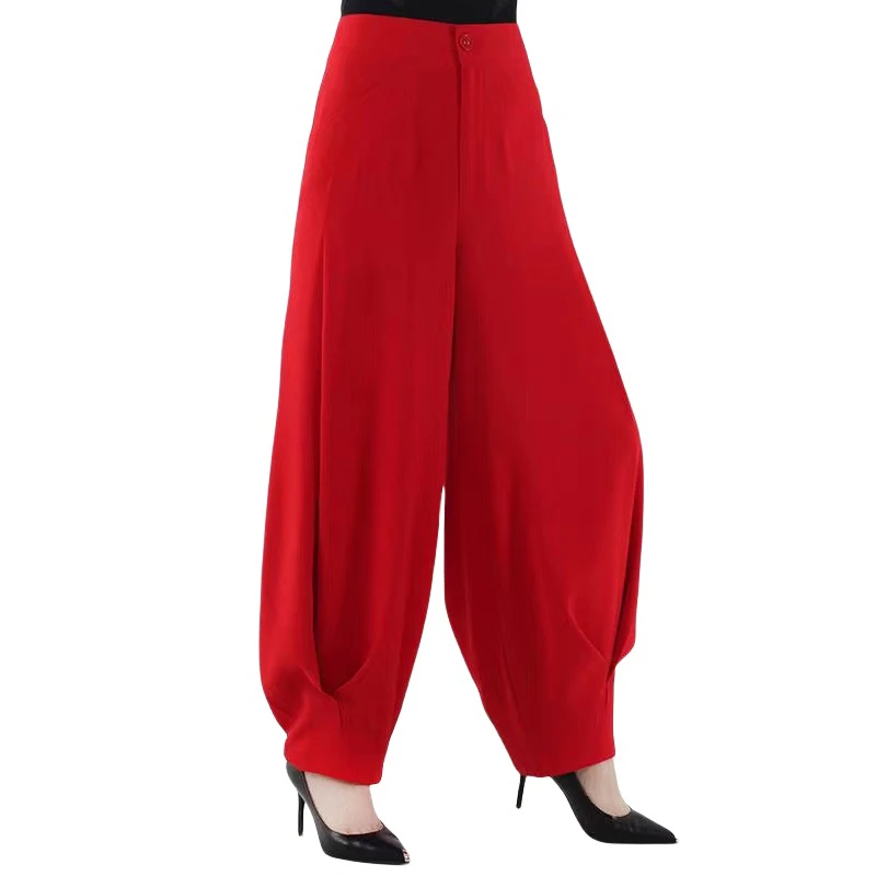 高端桑蚕丝真丝乔绒高腰休闲灯笼裤修饰腿型0319款窄版花苞裤