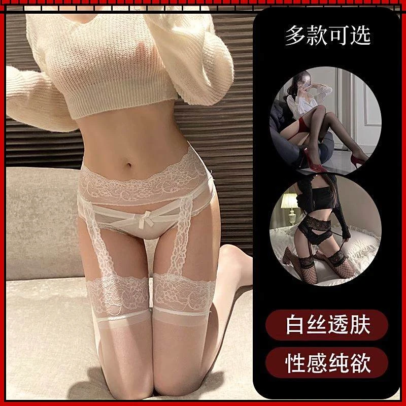 黑白丝袜纯欲性感丝袜免脱吊带袜一体袜过膝袜蕾丝诱惑情调长腿袜