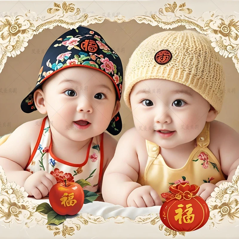 龙凤胎宝宝海报照片墙贴画 画婴儿孕妇备孕胎教挂画 画双胞胎男孩