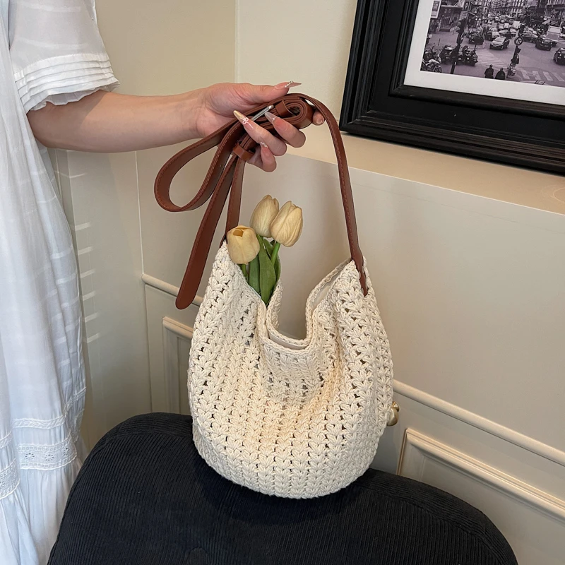 韩国慵懒风手工编织包包夏季时尚镂空单肩托特包大容量单肩腋下包
