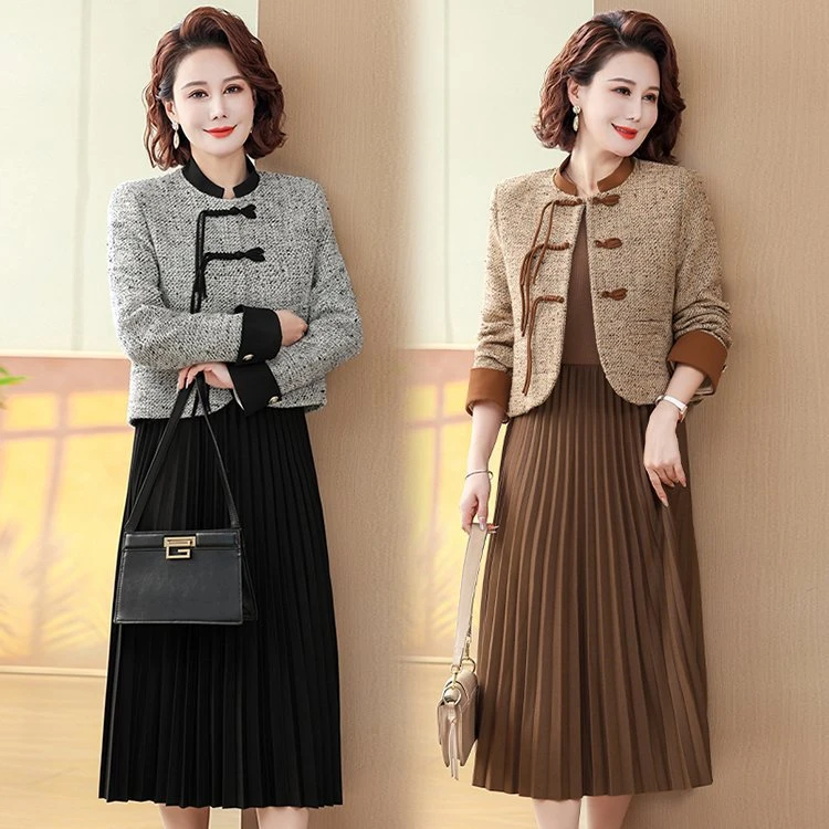 小香风套装连衣裙女新款秋季妈妈装气质减龄中年女装假两件春秋