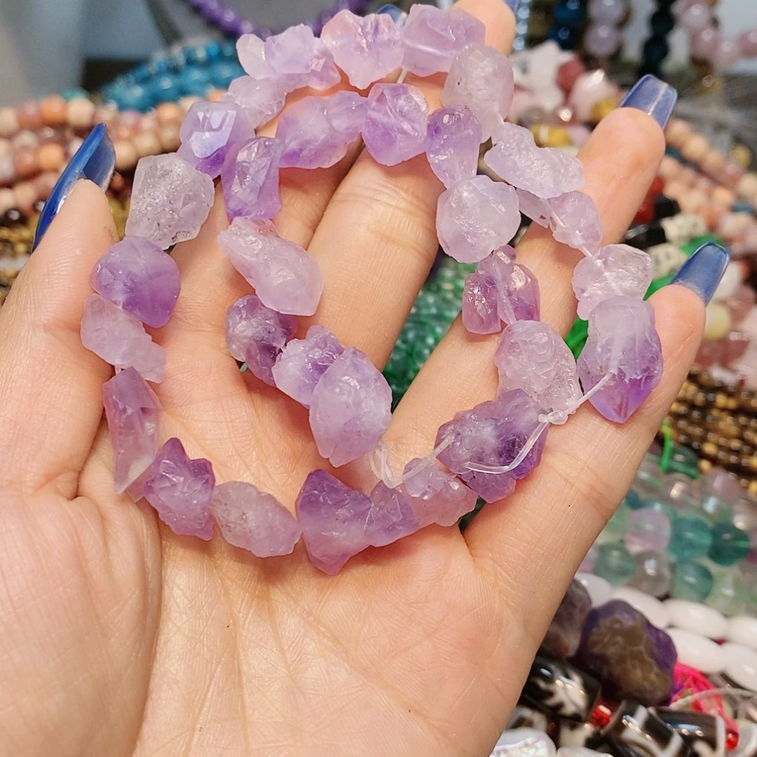 玛瑙/玉髓散珠原矿紫水随型一条