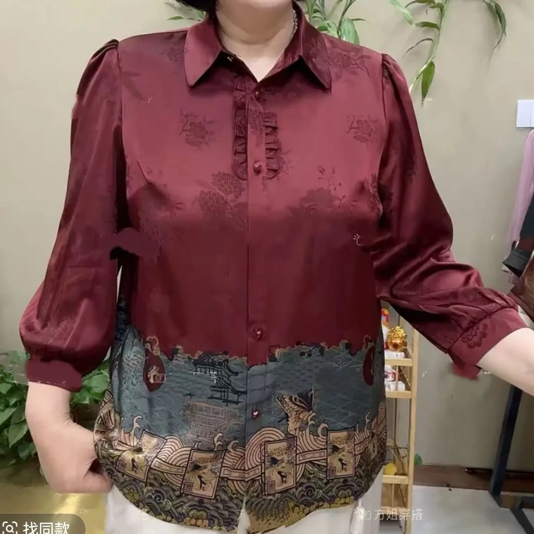 翻领印染常规薄款成人夏季衬衫洋气显瘦气质宽松小衫妈妈装