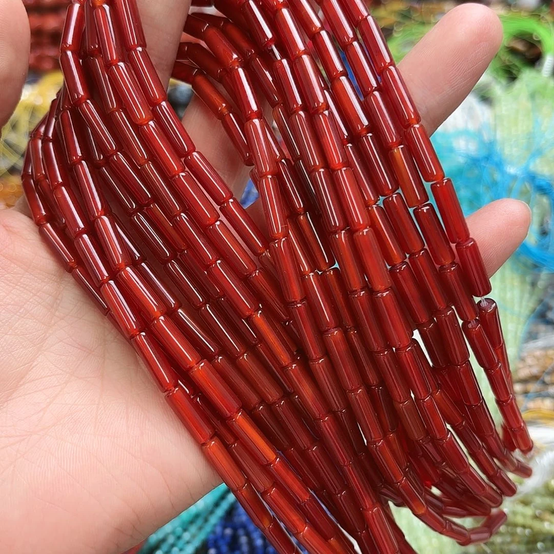 未镶嵌玛瑙/玉髓珠宝半成品4×13红玛圆管一条