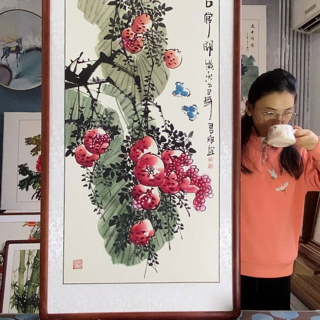 国画手写手绘国画作品带框包邮62✖️122