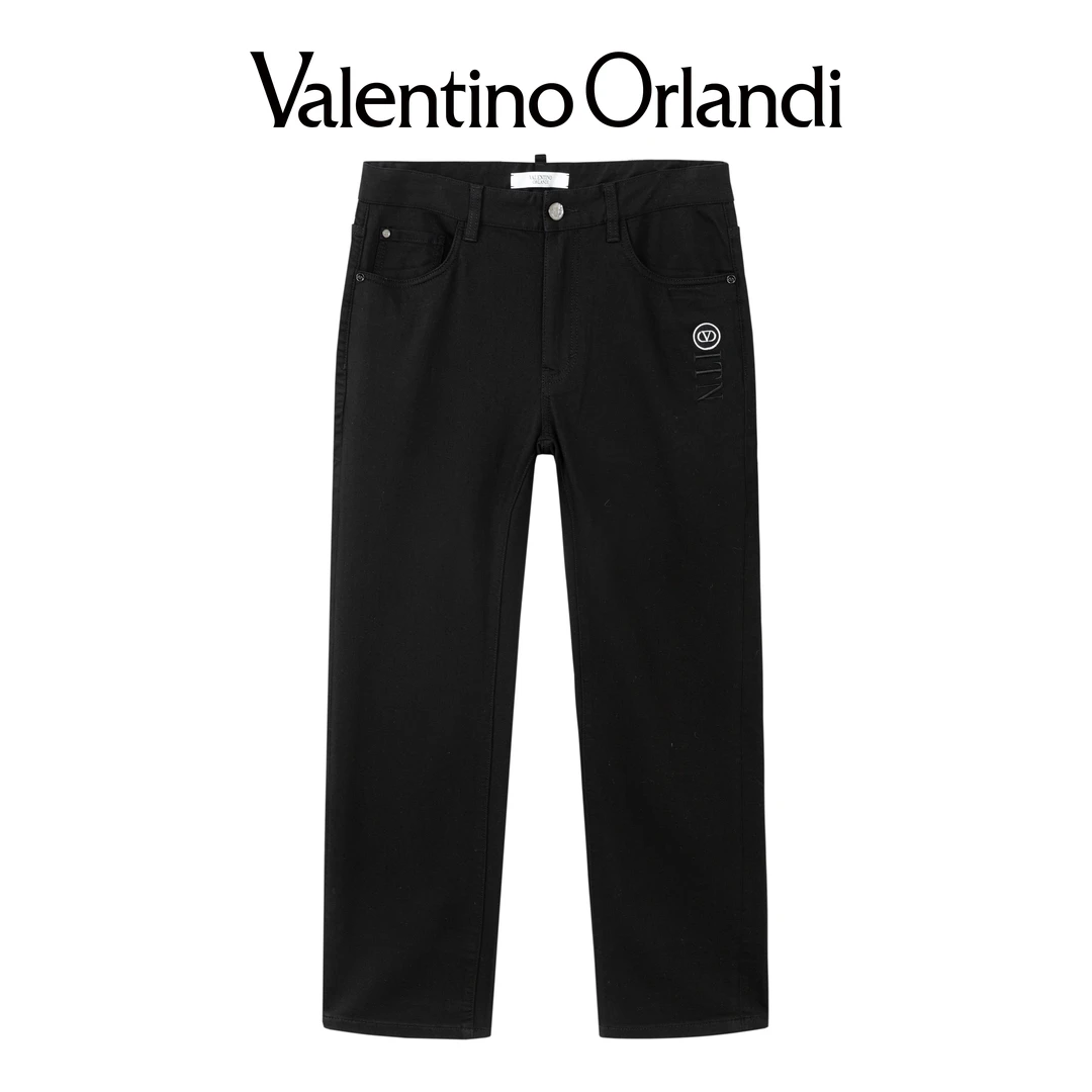 Valentino orlandi男士春秋A版时尚百搭字母刺绣直筒水洗牛仔裤