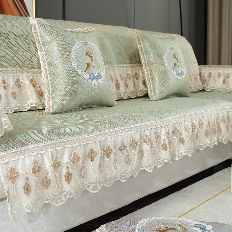 艾草藤席沙发垫夏季夏天款凉席坐垫全包冰丝防滑沙发套罩裙边座垫