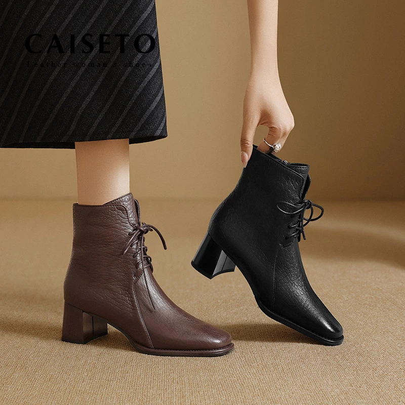 羊皮/5cm/新款时尚百搭中跟方头真皮女靴软皮舒适粗跟鞋5X099