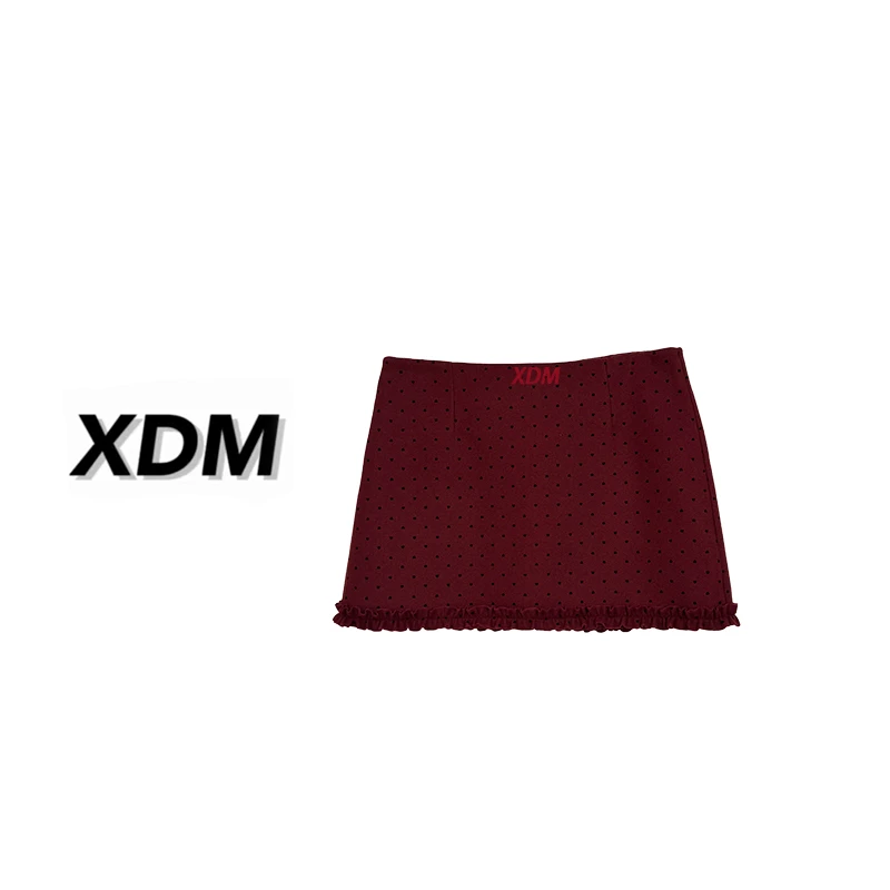 2024大码女装秋冬新款设计感A字木耳边波点半身裙3053