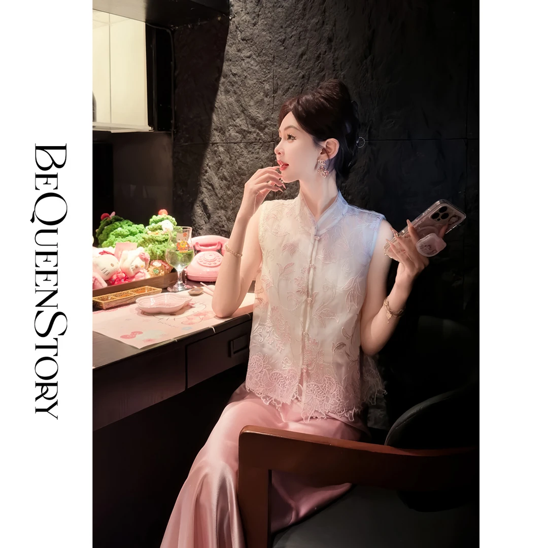 余潇潇【桃枝花酿】时尚百搭100桑蚕丝重工精致珠片绣花马夹