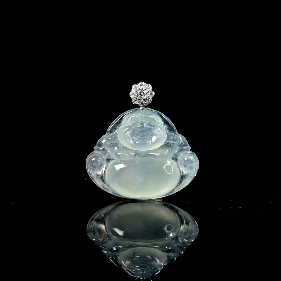 天然缅甸翡翠A货18k镶嵌笑口常开佛公吊坠/120732/拍卖