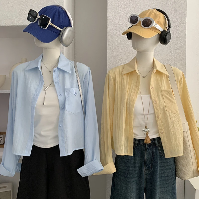 欧玛莱2026春夏季新品翻领单口袋纯色长袖薄款衬衫上衣实拍5999