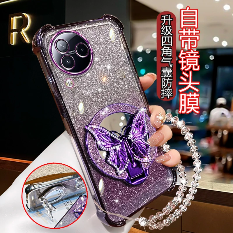 适用小米civi3手机壳网红四角防摔女高级感XiaomiCIVI3软壳带支架