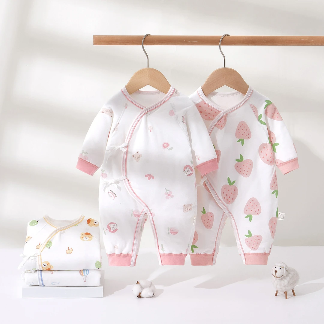 40克薄棉婴儿衣服纯棉秋冬装夹棉哈衣爬服新生儿宝宝保暖连体衣